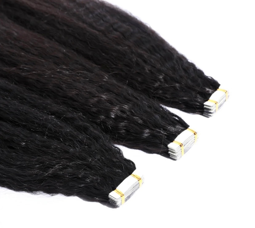 Burmese Hair Kinky Straight Tape Ins Extensions for Black Hair Human Hair Extensions 100g/ 40Pcs
