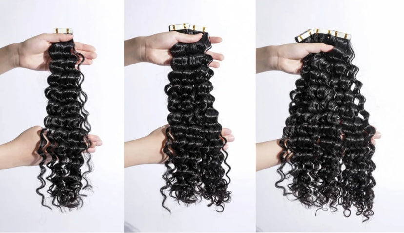 Burmese Hair Deep Wave Tape Ins Extensions for Black Hair Human Hair Extensions 100g/ 40Pcs