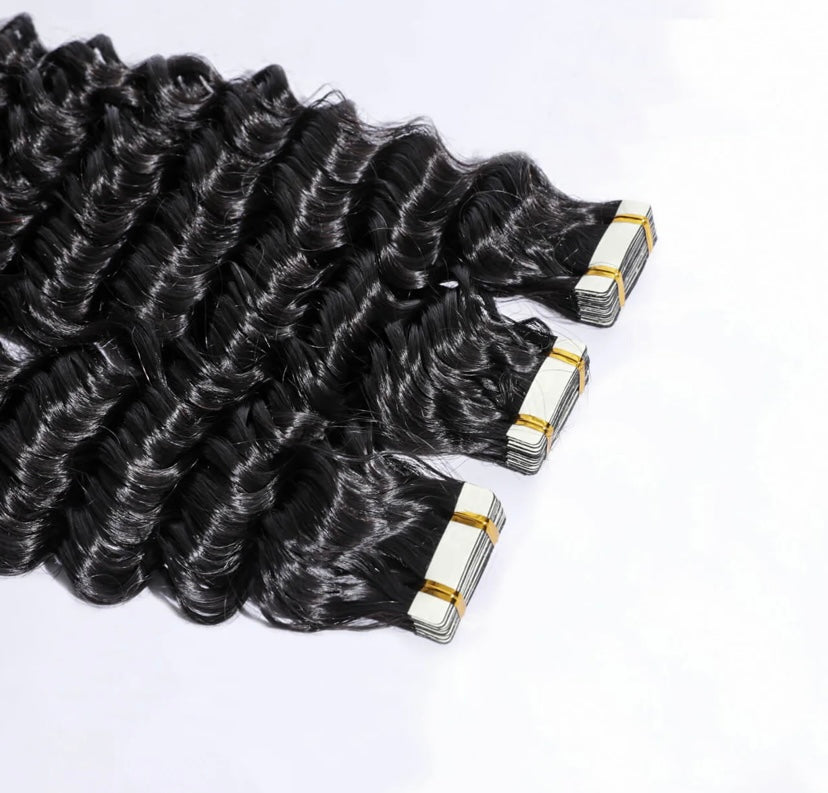 Burmese Hair Deep Wave Tape Ins Extensions for Black Hair Human Hair Extensions 100g/ 40Pcs