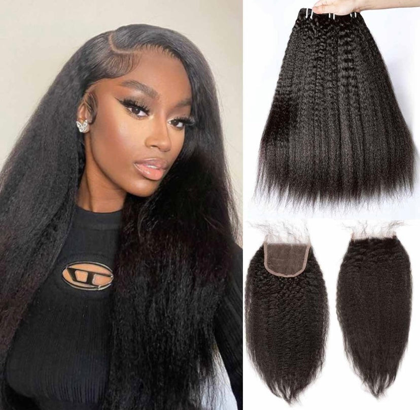Kinky Straight 3 Bundles with HD 5x5 6x6 Closure Burmese Virgin Hair