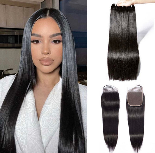 Straight 3 Bundles with HD 5x5 6x6 Closure Burmese Virgin Hair