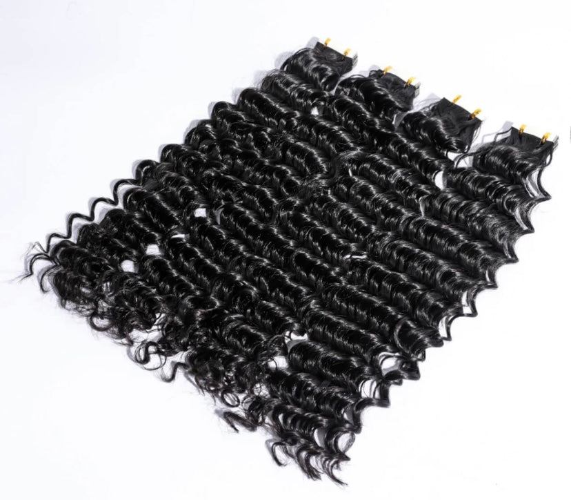 Burmese Hair Deep Wave Tape Ins Extensions for Black Hair Human Hair Extensions 100g/ 40Pcs